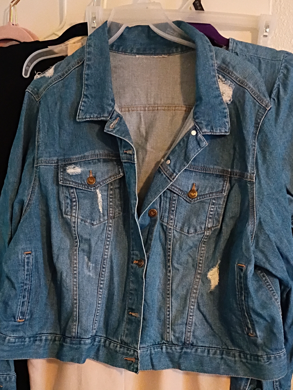 Woman Within Light Blue Distressed Denim Jacket
